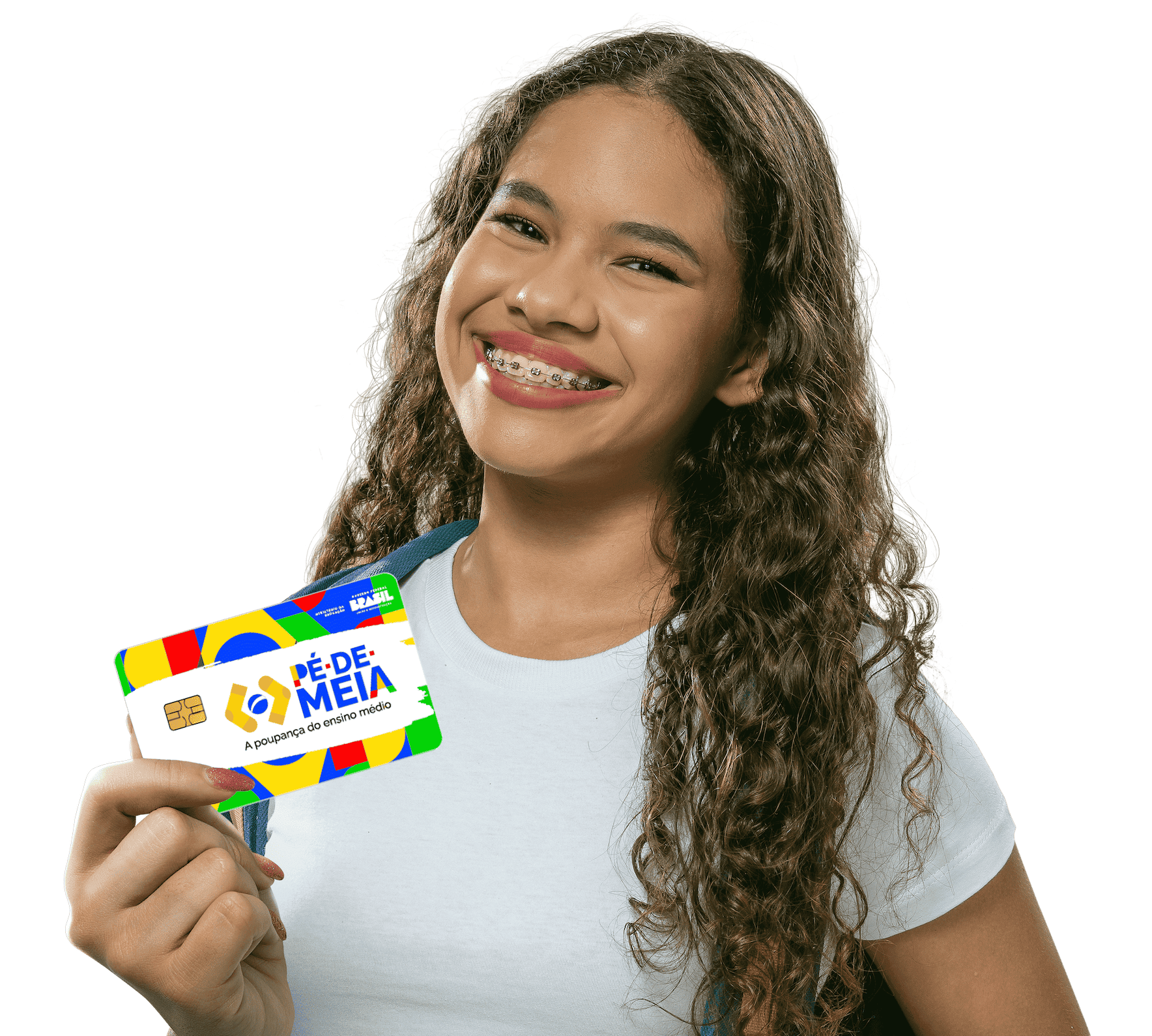 Pessoa com cartão do programa pé-de-meia